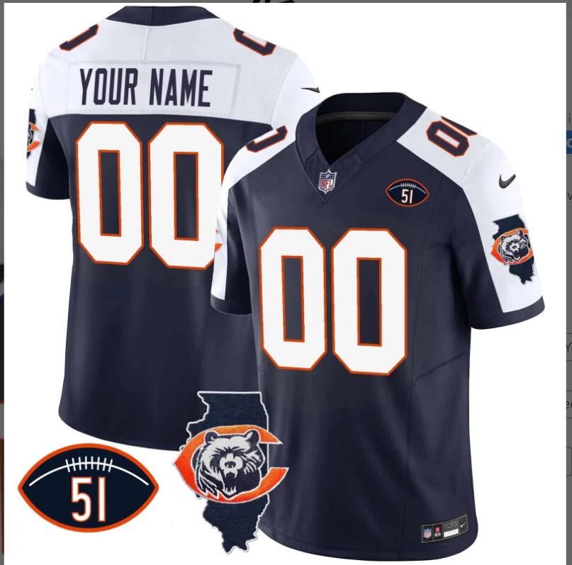 Men 2024 Nike NFL Chicago Bears Throwback Illinois Patch Vapor Custom Jersey